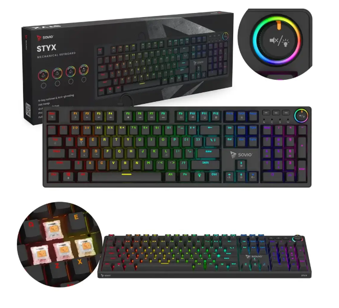 Klaviatūra SAVIO STYX Mekanisk tastatur Outemu Peach Silent, Hot Swap, RGB