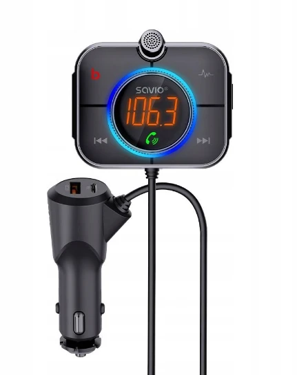 Belaidis Garso Siųstuvas - Savio TR-14 FM Bluetooth 5.0 USB PD 3.0 QuickCharge Juodas