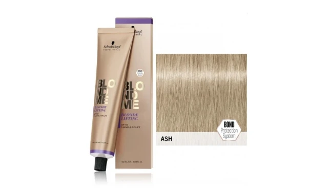 BlondMe plaukų dažai Ash tūbelė ir atspalvio paletė