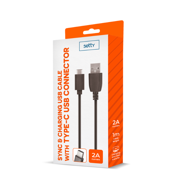Setty USB kabelis 1m 2A C tipo juodas R (1 m)
