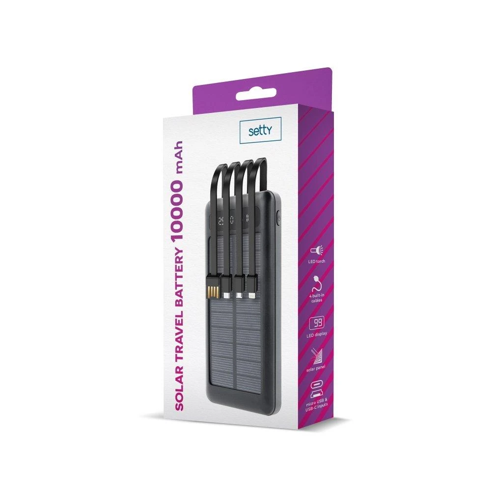 TelForceone "Setty" saulės energijos bankas SLR-100 10000 mAh, juodas