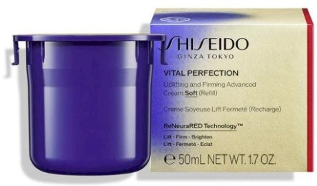 Shiseido Vital Perfection Uplifting & Firming Advanced Kreminis Soft Refill stangrinantis senėjimo požymius stabdantis veido kremas-papildymas, 50 ml