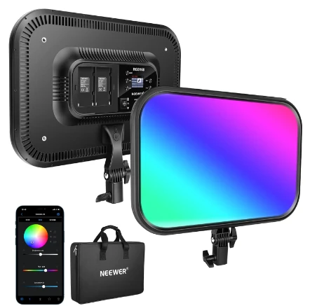 Sieninis šviestuvas Neewer Naujesnis RGB168 RGB LED studijinis komplektas, dvi 60W 2500-8500K lempos + stovai