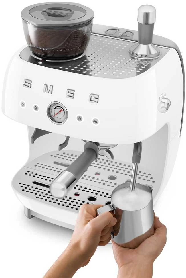 Kavos Aparatas - Smeg Espresso Aparatas su Integruotu Malūnėliu Dviejų Termoblokų Baltas