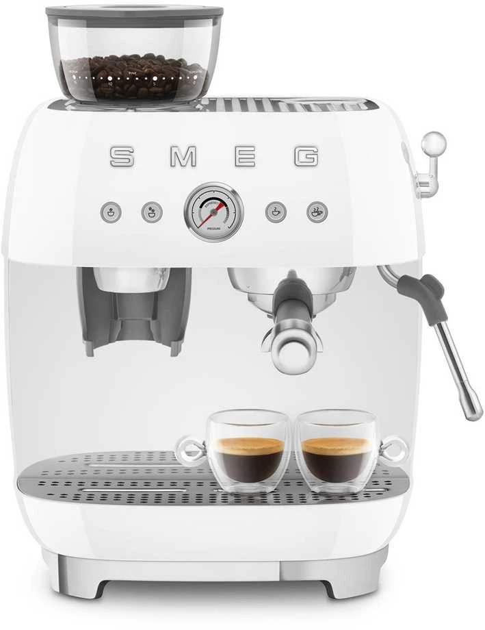 Kavos Aparatas - Smeg Espresso Aparatas su Integruotu Malūnėliu Dviejų Termoblokų Baltas