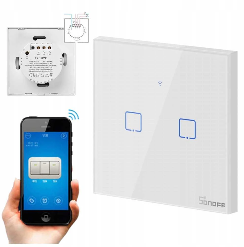 Išmanusis jungiklis WiFi + RF 433 Sonoff T2 EU TX