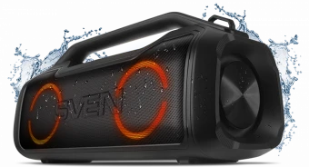 SVEN PS-390, juodas, power output 2x25W (RMS), Atsparus vandeniui (IPx5), TWS, Bluetooth, Micro SD, lithium battery, SV-021306