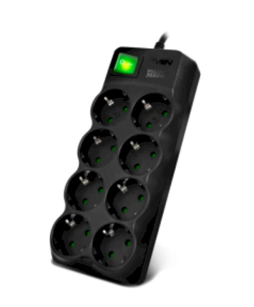 SVEN SF-08E-16 viršįtampių apsaugos juosta 3,0 m (8 lizdai) juoda