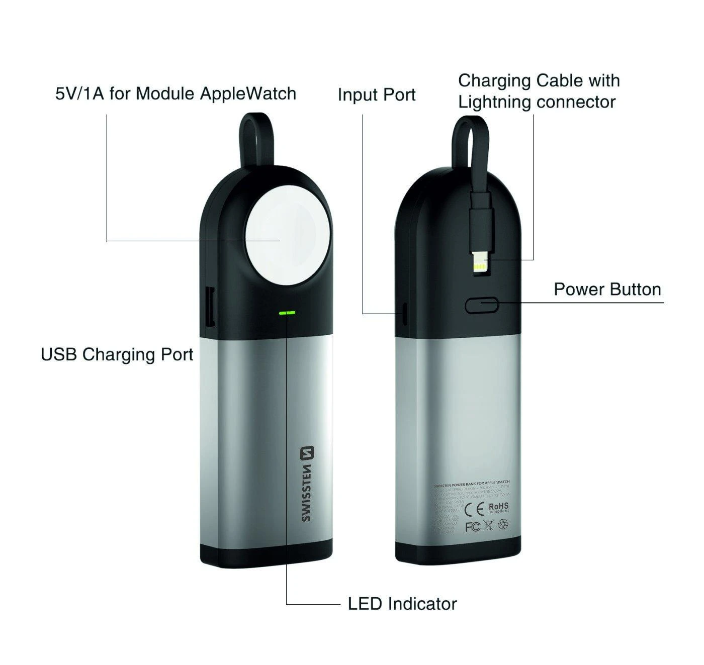 Swissten 2in1 Apple Watch MFi Power Bank 6700 mAh