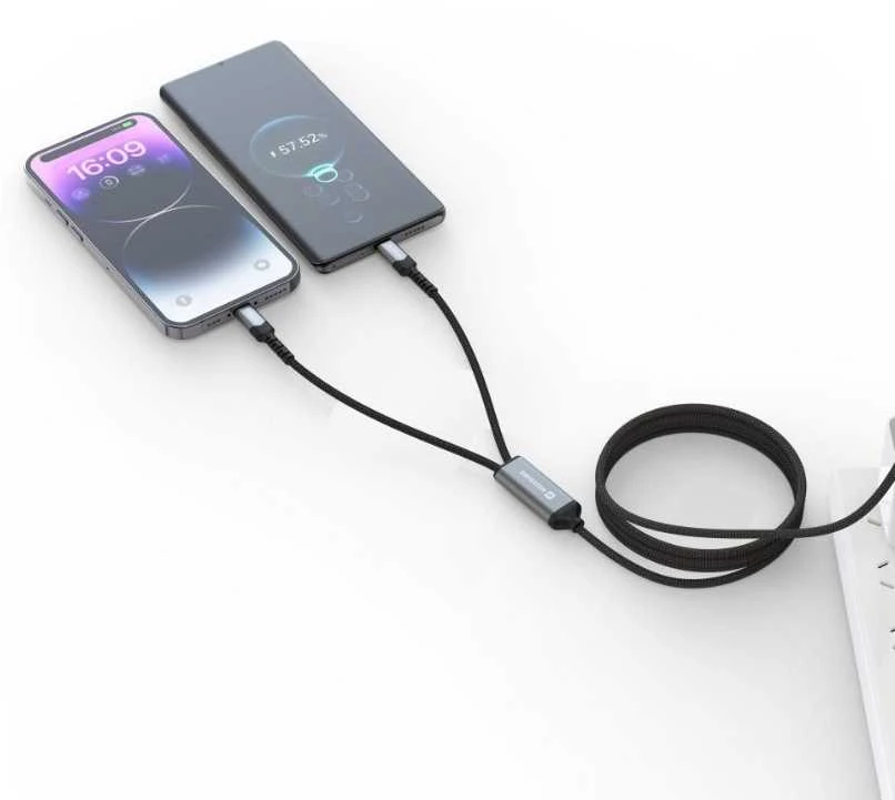 „Swissten 2in1“ įkrovimo USB-C / 2x USB-C laidas 100W 1,5 m