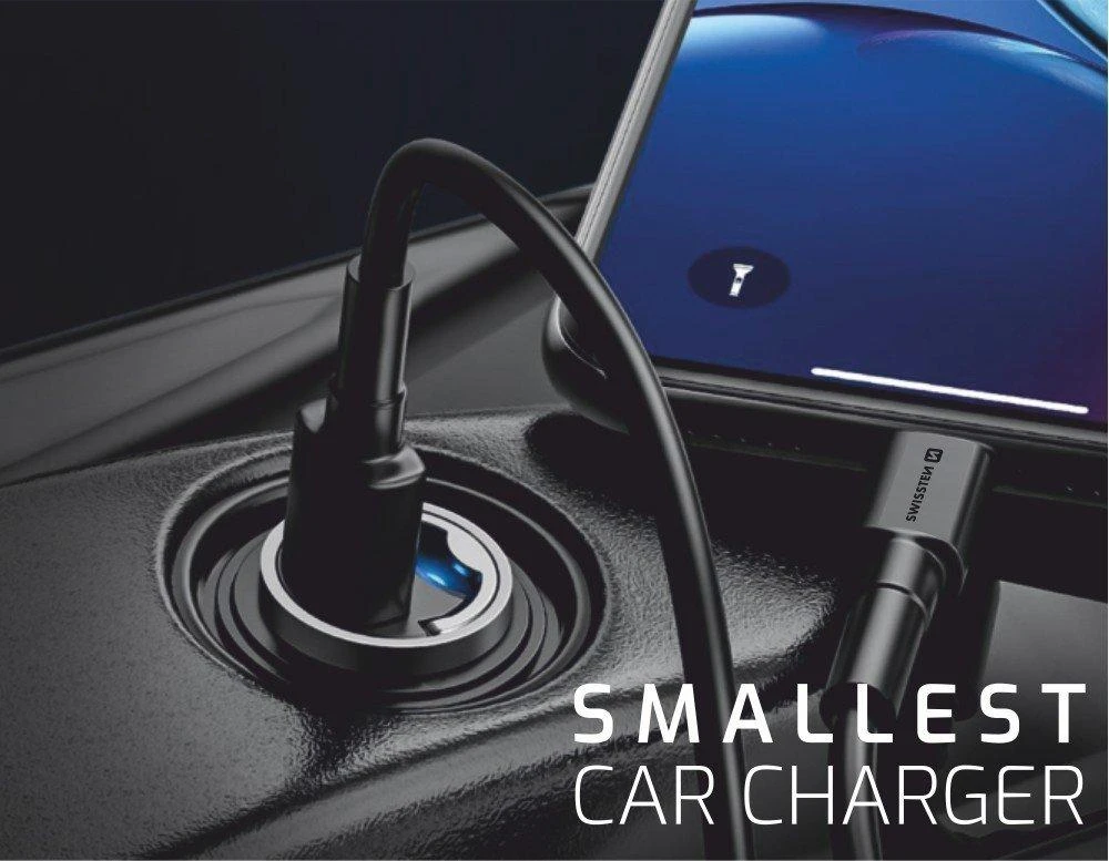 Juodas Nano automobilinis įkroviklis su USB-C jungtimi
