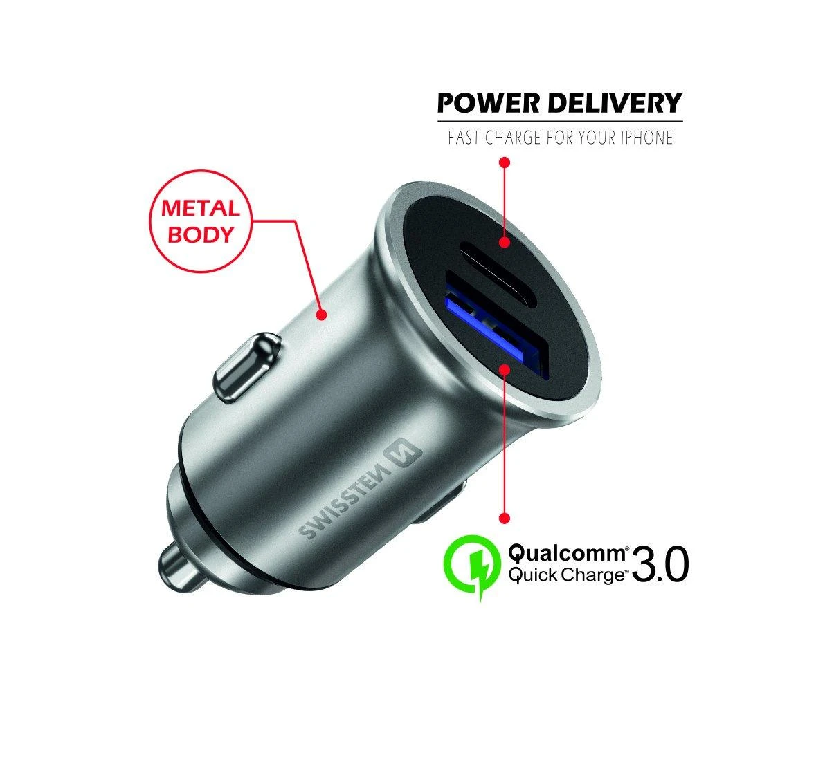 Krautuvas Swissten SWISSTEN automobilio įkroviklis 36W, 2-port, USB-C, USB-A