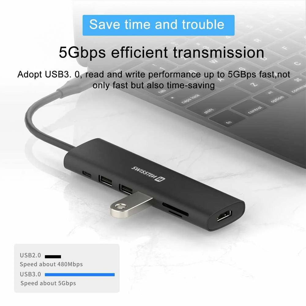 Swissten 7-in-1 adapteris su USB jungtimi