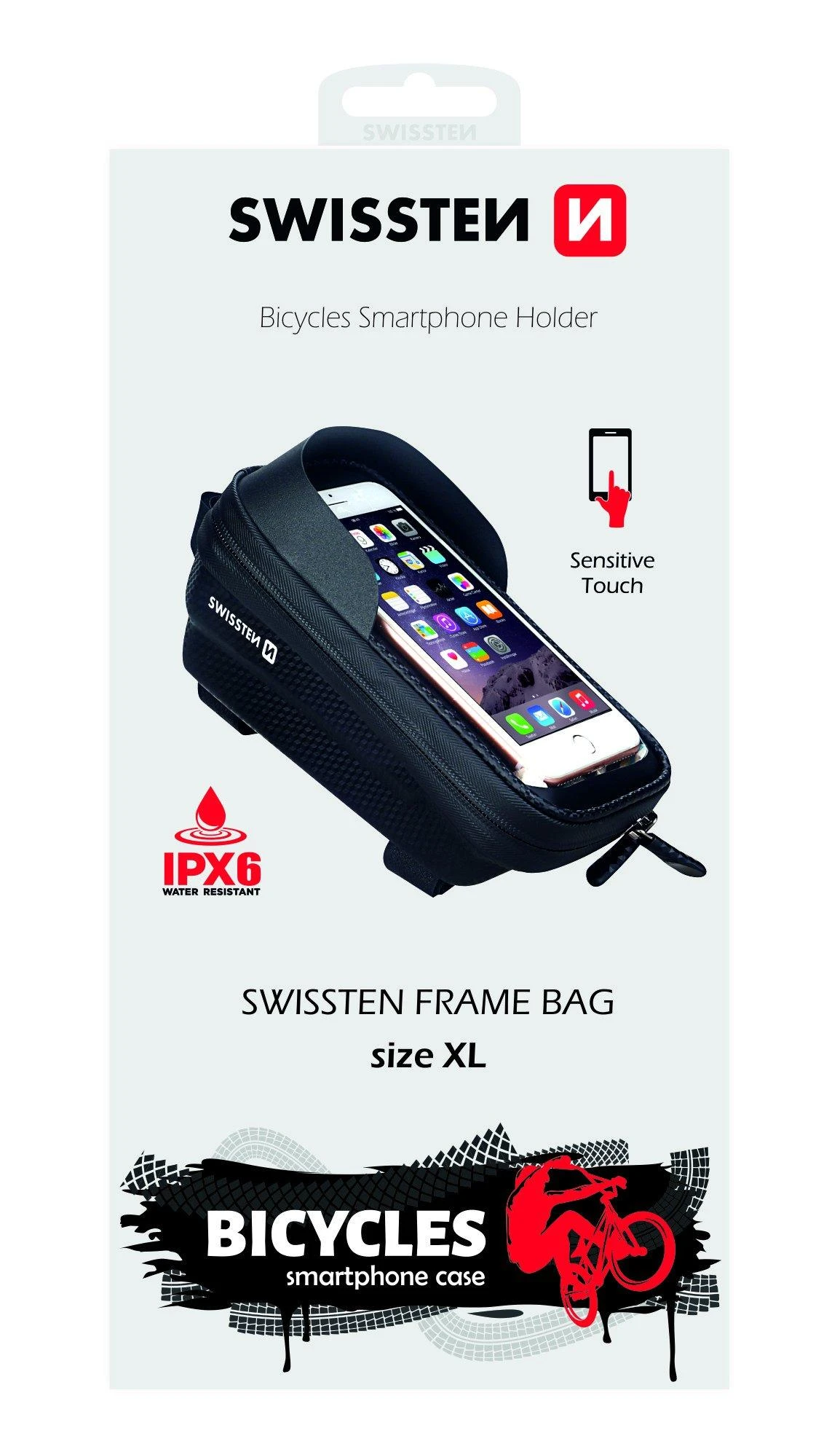 Swissten Atsparus vandeniui Bike Holder krepšys telefonams Juodas