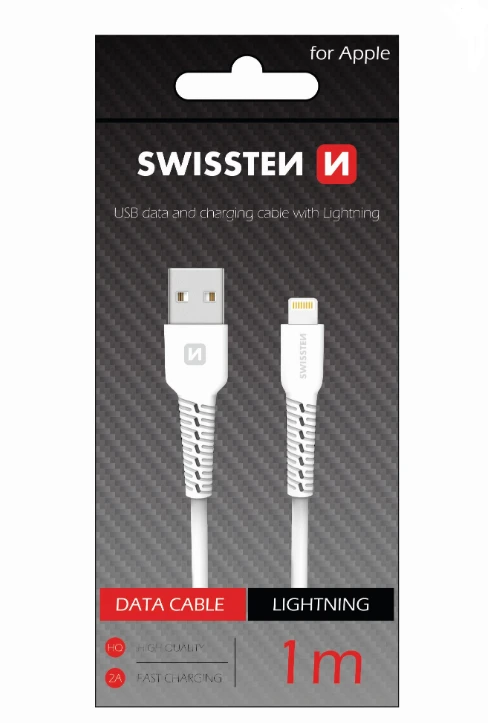 USB kabelis Swissten USB-A - Lightning 1 m, baltas (SW-BA-LIGH-3A-1M-WH)
