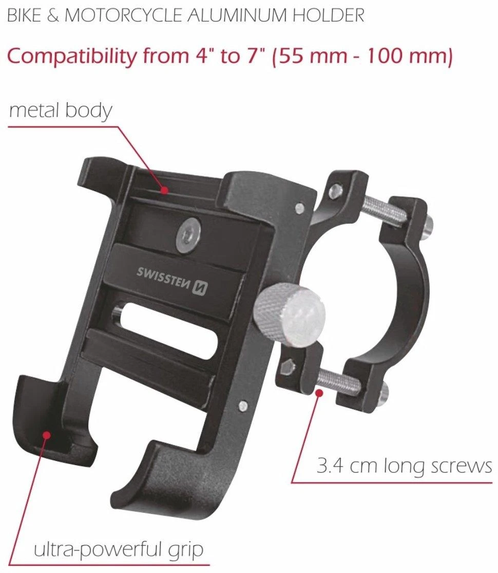 Swissten BM1 dviračio laikiklis, skirtas mobiliesiems 4-7"