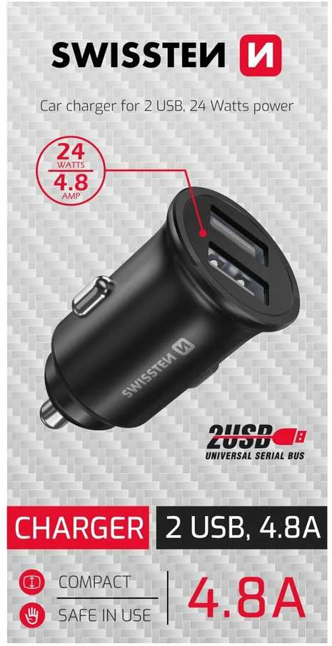 SWISSTEN CL adaptér do auta 2x USB-A juoda