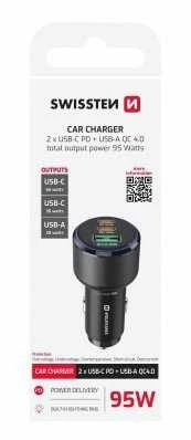 Įkroviklis Swissten Car Charger 2x USB-C PD / USB / 95W