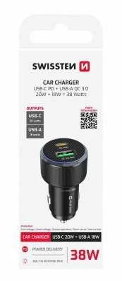 Įkroviklis Swissten Swissten Car Charger USB-C PD / USB 38W