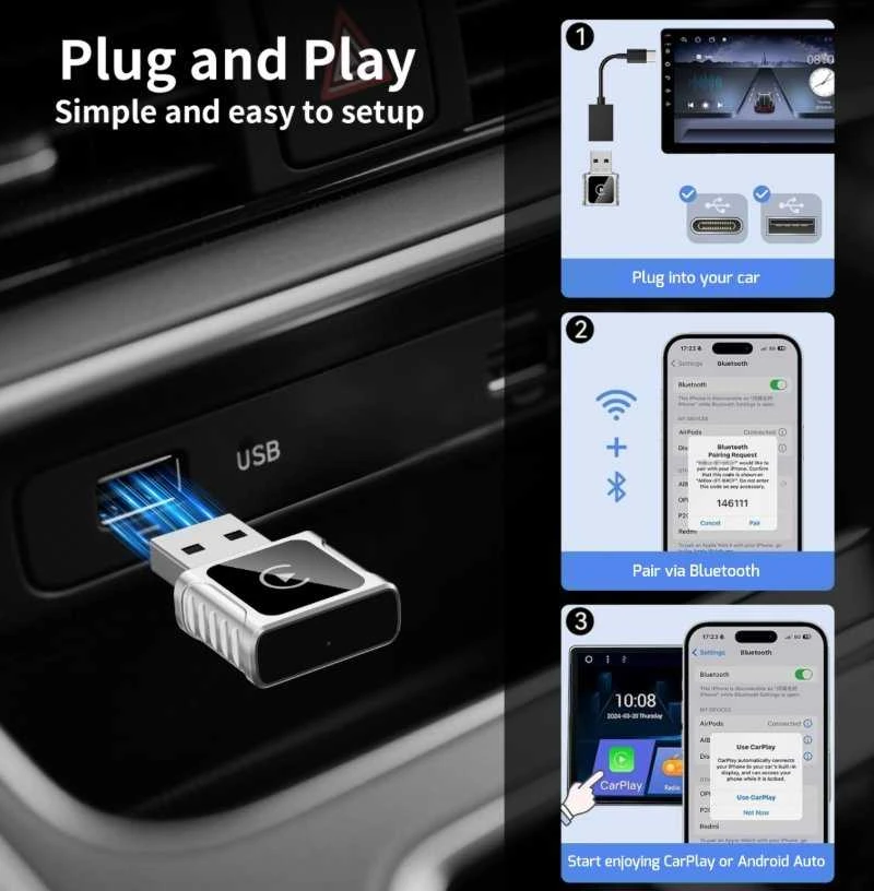 „Swissten CarLink“ adapteris (Apple CARPLAY/ANDROID AUTO) / „Bluetooth“ / USB-A/C