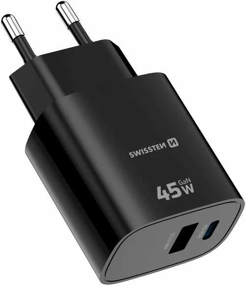 „Swissten Edge GaN“ kelioninis įkroviklis GaN USB-C PD 45W + USB-A 18W QC