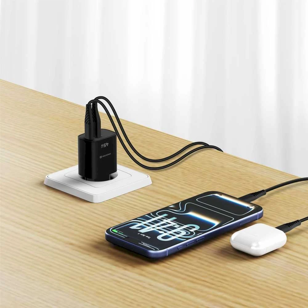 „Swissten Edge GaN“ kelioninis įkroviklis GaN USB-C PD 45W + USB-A 18W QC
