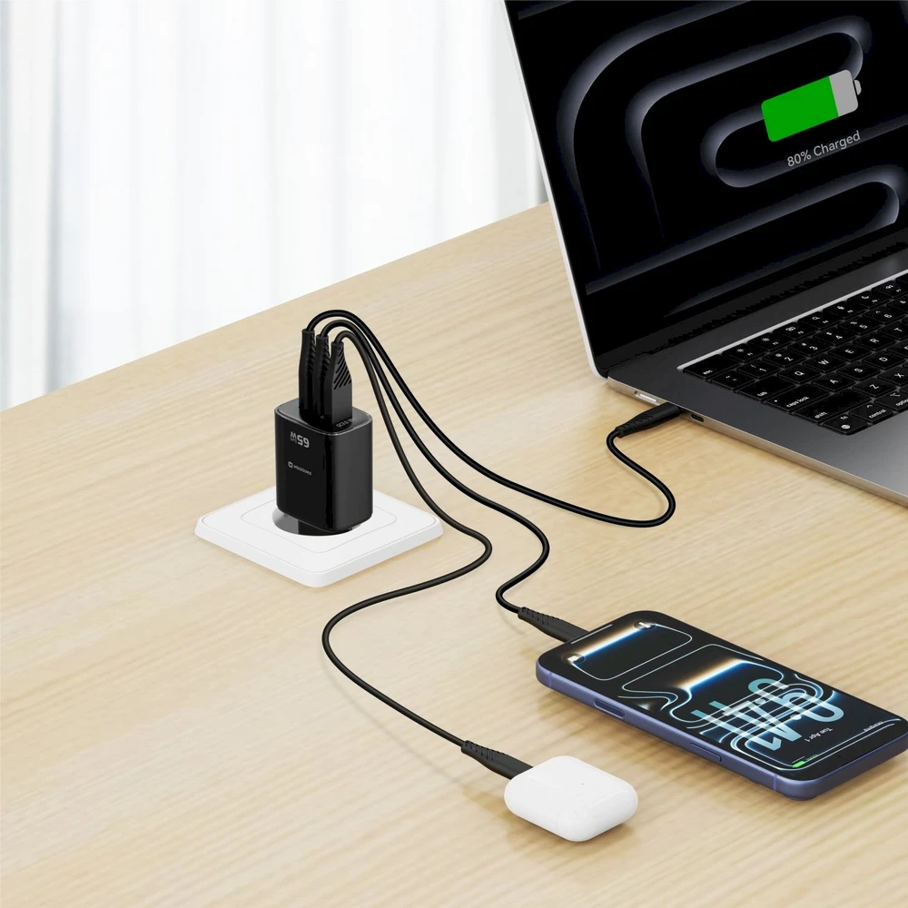 Įkroviklis Swissten Swissten Edge Travel Charger Edge GaN 2x USB-C PD 65W + 1x USB-A 18W QC Juodas