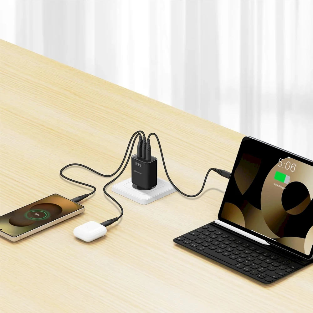 Įkroviklis Swissten Swissten Edge Travel Charger Edge GaN 2x USB-C PD 65W + 1x USB-A 18W QC Juodas