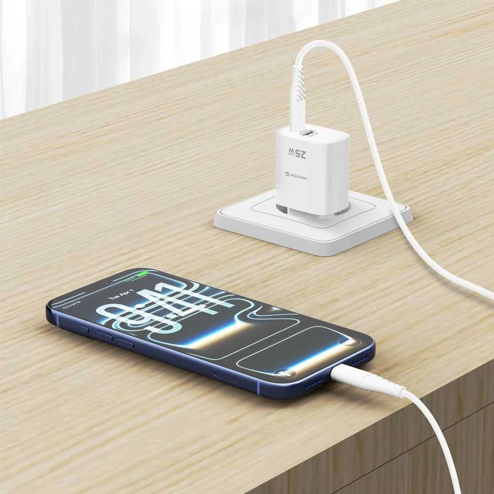 Įkroviklis Swissten SWISSTEN tinklo adapteris EDGE GaN 25W, 2 prievadų, 1x USB-C PD 25W + 1x USB-A 18W QC