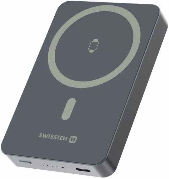Powerbank Swissten Swissten FUSION Power Bank Universal External Baterija MagSafe / Apple Watch / 10000 mAh Sidabrinis