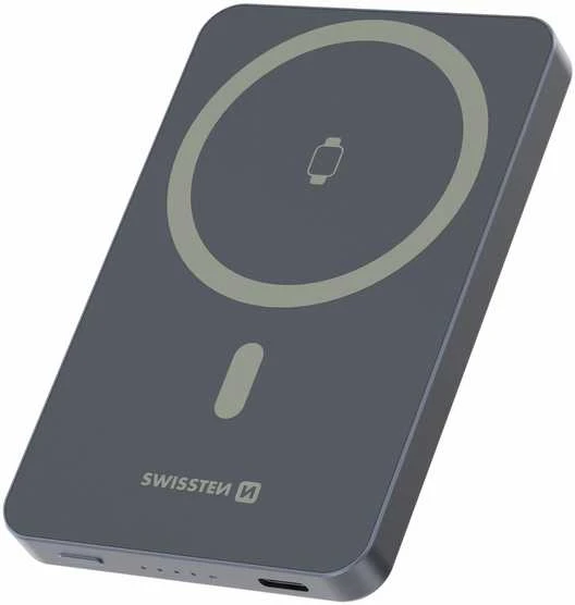 Powerbank Swissten Swissten FUSION Power Bank Universal External Baterija MagSafe / Apple Watch / 5000 mAh Sidabrinis