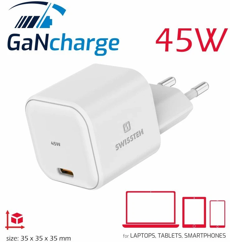 Swissten GaN kelioninis įkroviklis USB-C 45W