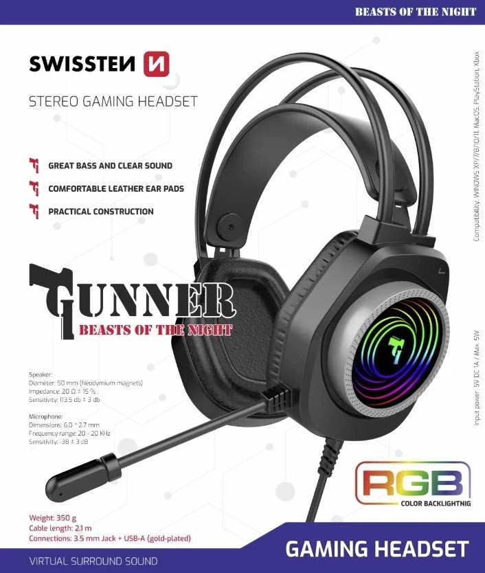 Ausinės Swissten Swissten Gunner RGB Spēļu Austiņas