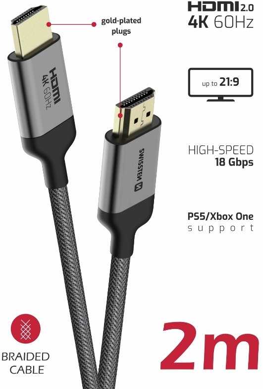 Swissten HDMI į HDMI 4K kabelis 2m