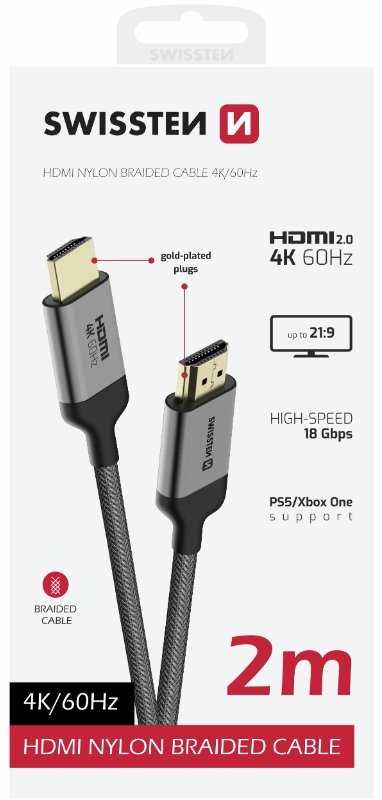Swissten HDMI į HDMI 4K kabelis 2m