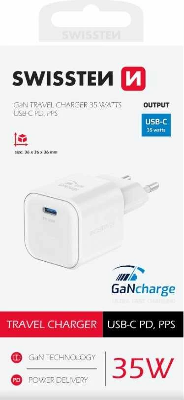 Swissten Kelioninis įkroviklis GaN USB-C 35W PD