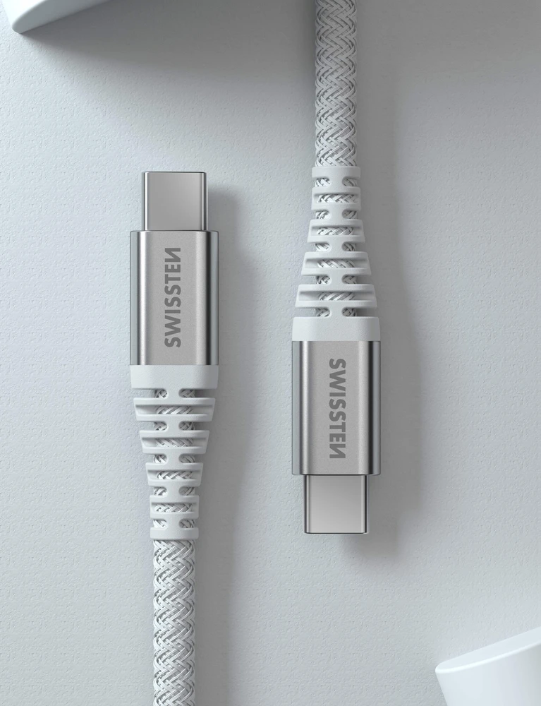 SWISSTEN ARAMID REINFORCED duomenų kabelis USB-C - USB-C 1,5 m, baltas