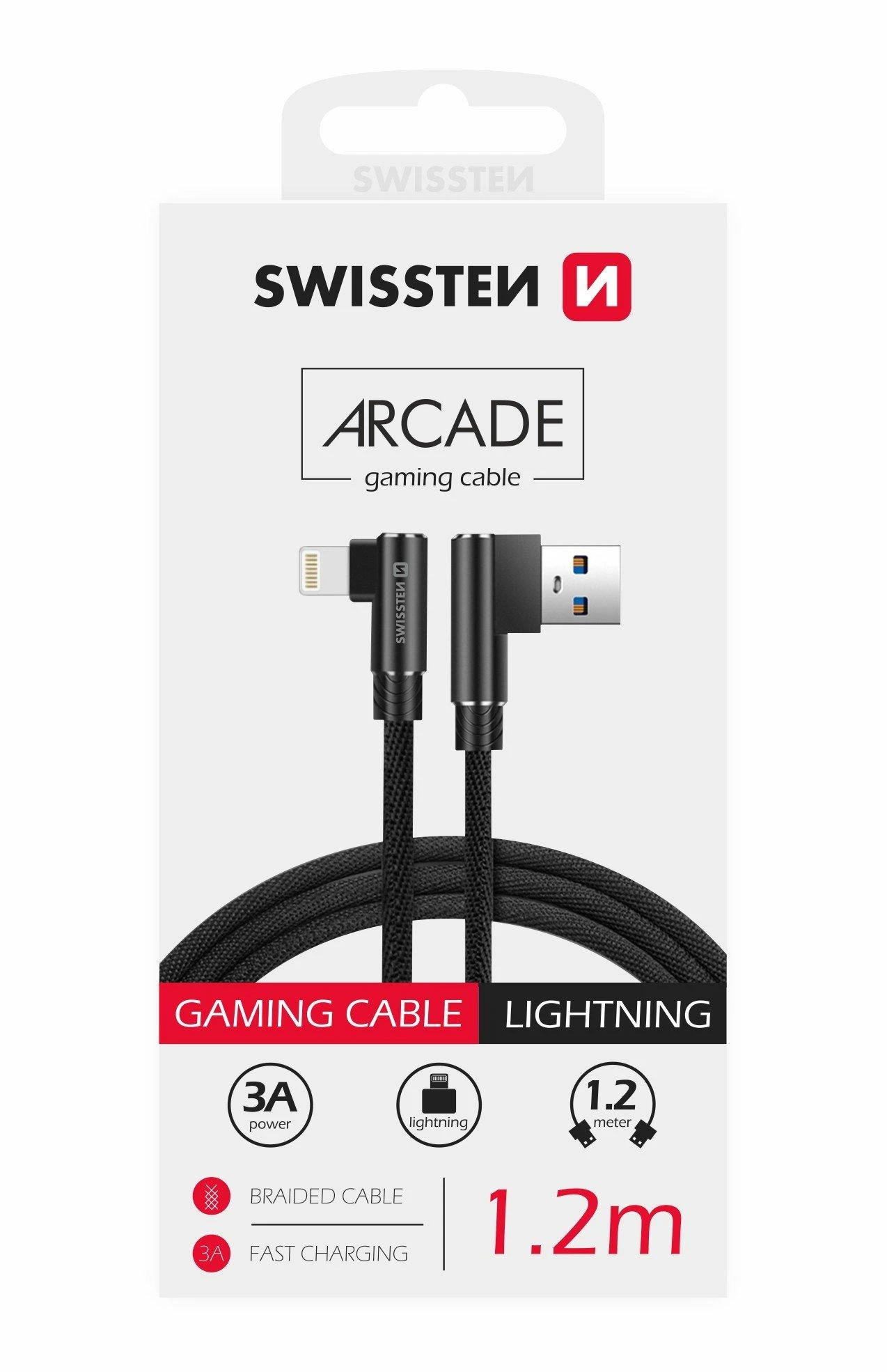 „Swissten L Type Textile“ universalus greitas įkrovimas 3.1 USB prie „Lightning Data“ ir 1,2 m įkrovimo laidas