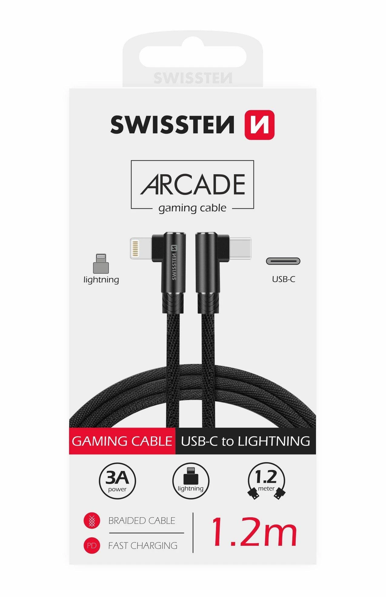 Swissten L Type Textile Universal Quick Charge 3.1 USB-C su Lightning Data ir 1,2m įkrovimo laidu