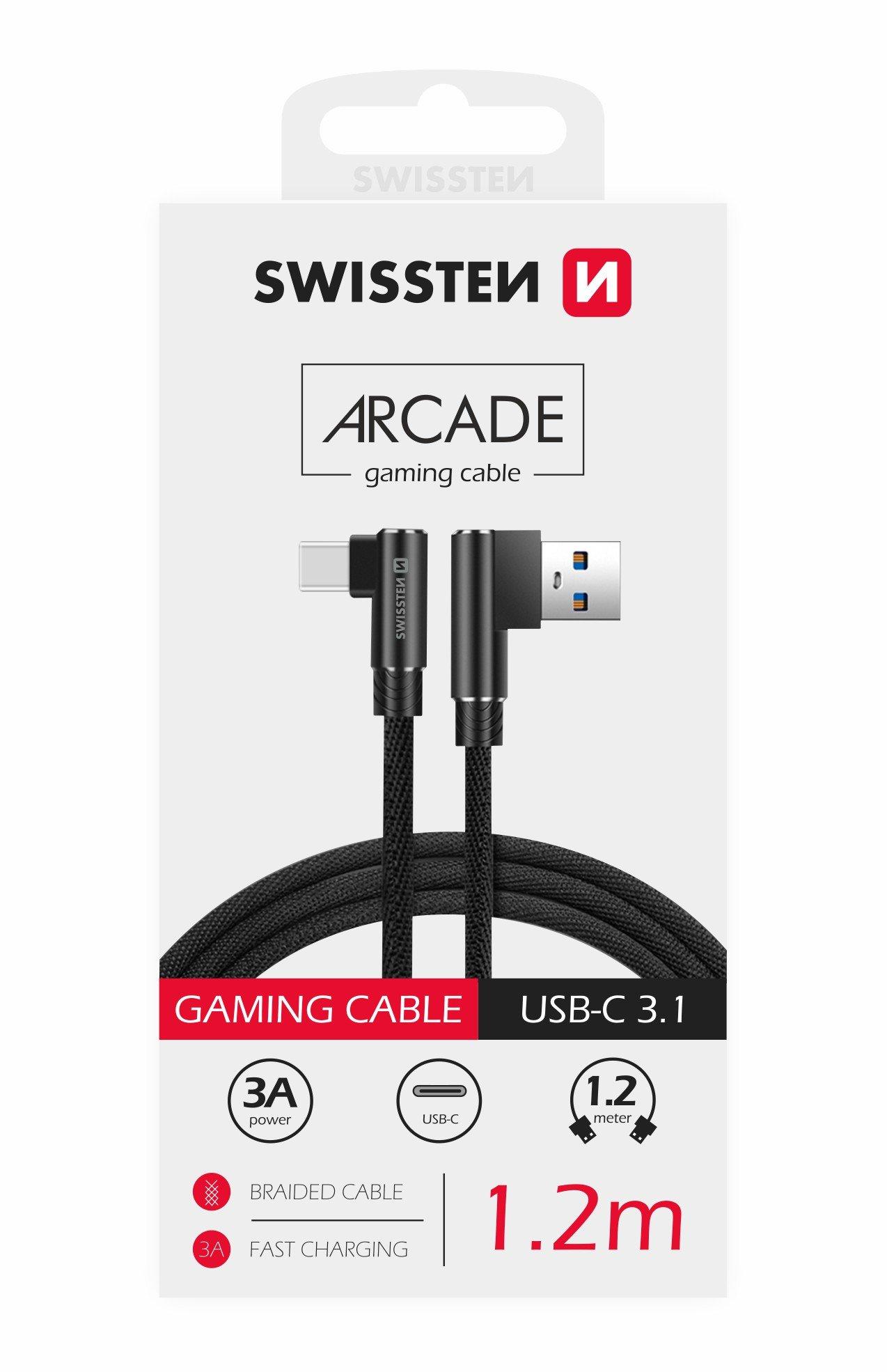 Swissten L Type Textile Universal Quick Charge 3.1 USB į USB-C Data ir 1,2 m įkrovimo laidas