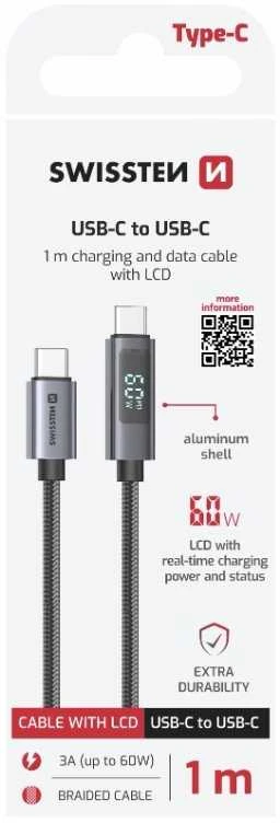 Swissten Swissten LCD Cable 60W USB-C - USB-C 1m