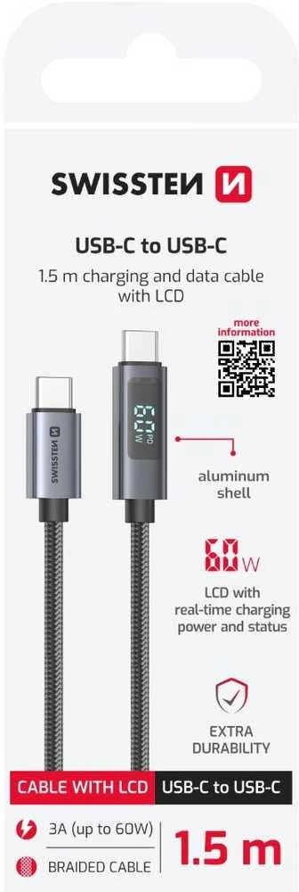 „Swissten“ LCD kabelis USB-C - USB-C 1,5 m
