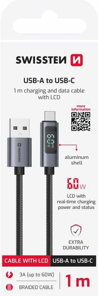 „Swissten LCD“ USB-A–USB-C laidas