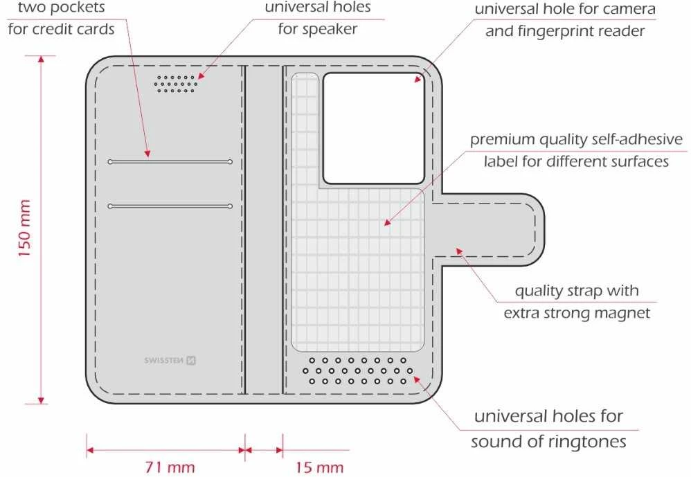 Dėklas Swissten Libro L Universal Bookmark piniginė 150 x 71mm