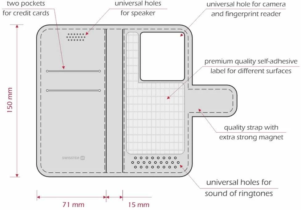 Swissten Libro XL universalus atverčiamas dėklas, 158 x 80 mm