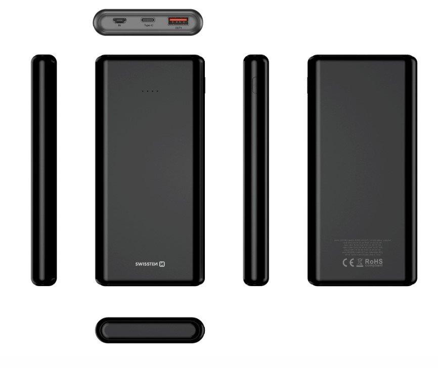Swissten Power Bank 10000 mAh 20W Power Delivery juoda