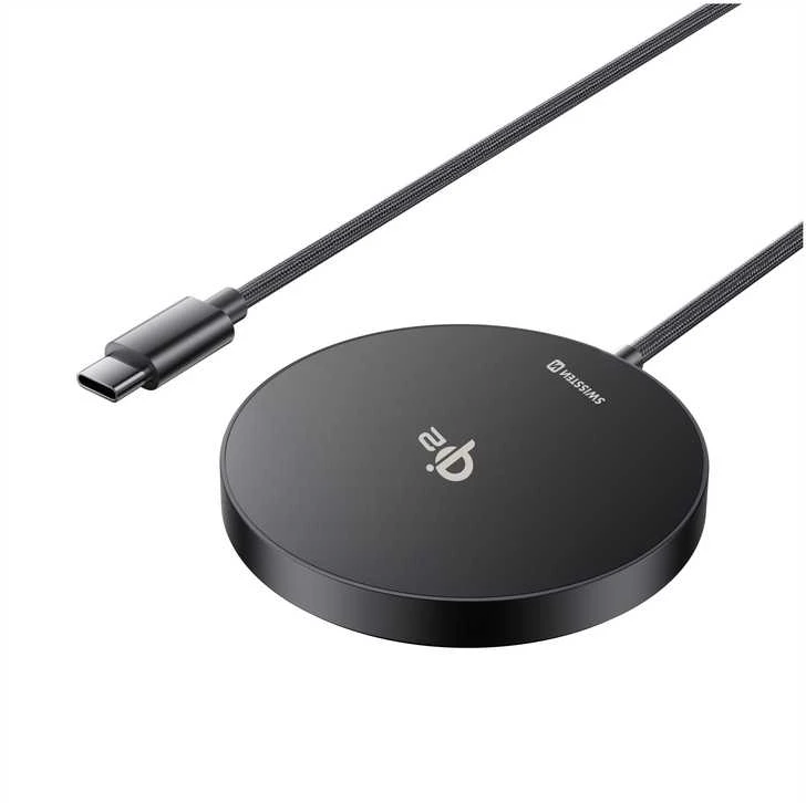 „Swissten MagPuck Qi2“ belaidis įkroviklis, 1,5 m (suderinamas su „MagSafe“)