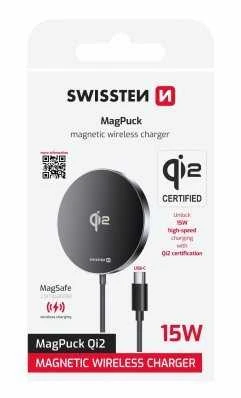 „Swissten MagPuck Qi2“ belaidis įkroviklis, 1,5 m (suderinamas su „MagSafe“)
