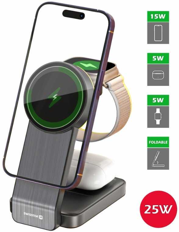 Swissten MagSafe Wireless Charger 3in1 25W