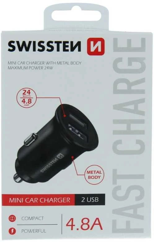 Swissten Metal Premium automobilinis įkroviklis 2 x USB / 4.8A